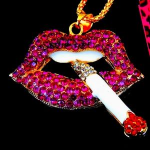 Betsey Johnson necklace lips Cigarette sexy